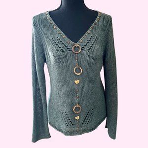 BCBGMaxAzria Lightweight Knit Blue Sweater With Embellishments (Size M / L)
